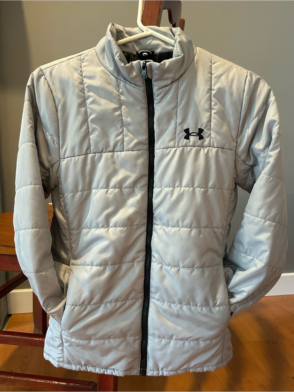 Under Armour Youth Medium Gray Puffer Jacket Full Zip Lightweight Coat